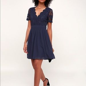 Lulu’s Navy Blue Laced Skater Dress